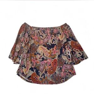Veronica M Multicolor Paisley Off-The-Shoulder Top with Bell Sleeves